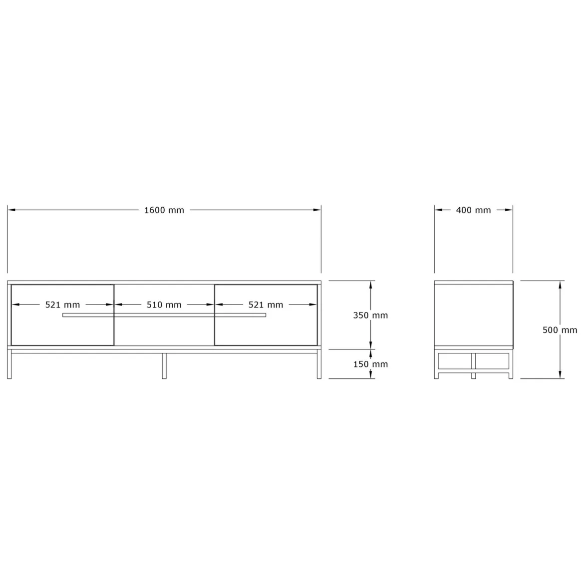 Mobile Porta tv Marrone Rovere un Ripiano 3 Ante 150x38x47h cm, Angoli Arrotondati - Gareto