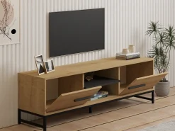 Mobile Porta tv Marrone Rovere un Ripiano 3 Ante 150x38x47h cm, Angoli Arrotondati - Gareto