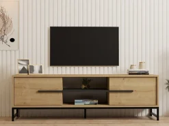 Mobile Porta tv Marrone Rovere un Ripiano 3 Ante 150x38x47h cm, Angoli Arrotondati - Gareto