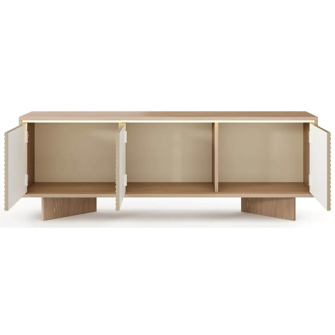 Mobile Porta tv Marrone Rovere un Ripiano 4 Ante 200x38x47h cm, Angoli Arrotondati - Kaleriha