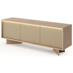 Mobile Porta tv Marrone Rovere un Ripiano 4 Ante 200x38x47h cm, Angoli Arrotondati - Kaleriha