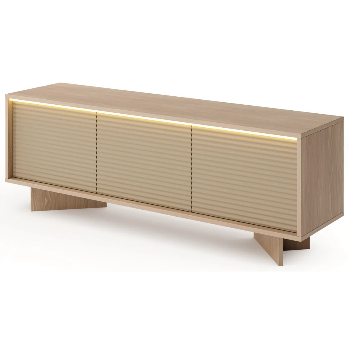 Mobile Porta tv Marrone Rovere un Ripiano 4 Ante 200x38x47h cm, Angoli Arrotondati - Kaleriha