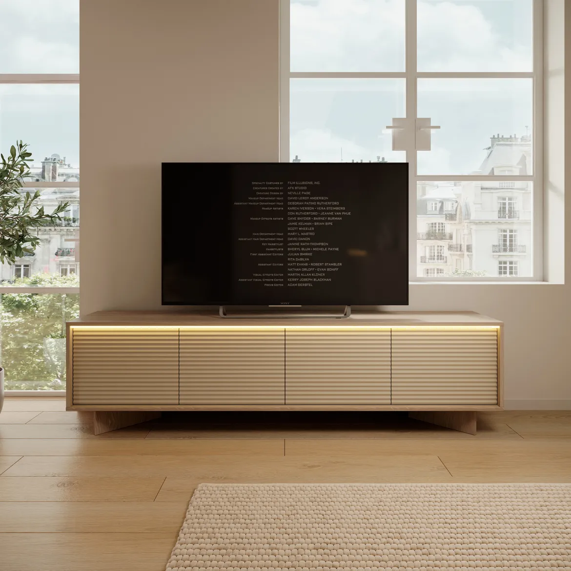 Mobile Porta tv Marrone Rovere un Ripiano Apertura a Ribalta 138x41x55h cm, Un'anta - Lauria