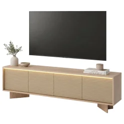 Mobile Porta tv Marrone Rovere un Ripiano 4 Ante 204x40x54h cm, Ante Effetto Rigato con led - Kame