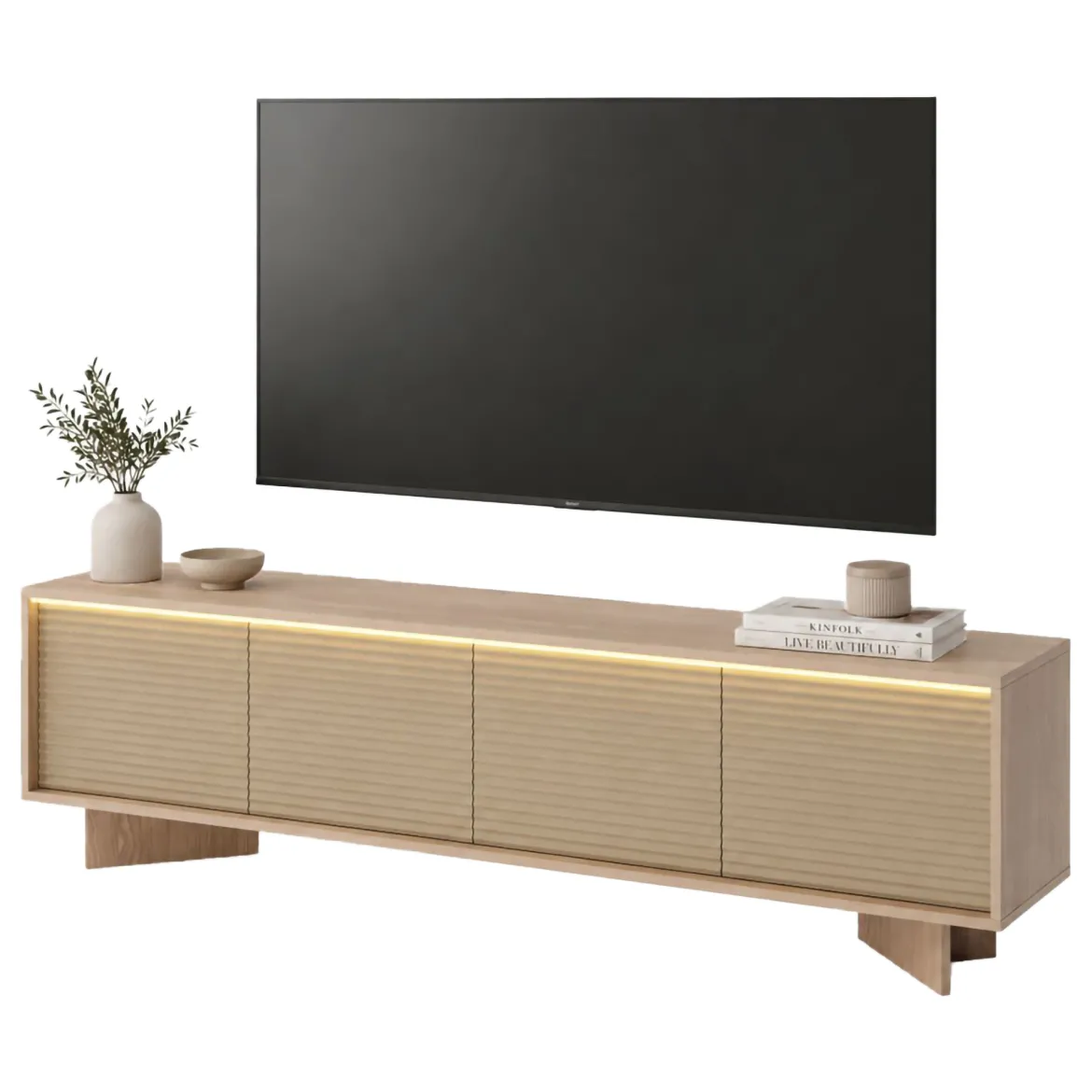 Mobile Porta tv Marrone Rovere un Ripiano Apertura a Ribalta 138x41x55h cm, Un'anta - Lauria