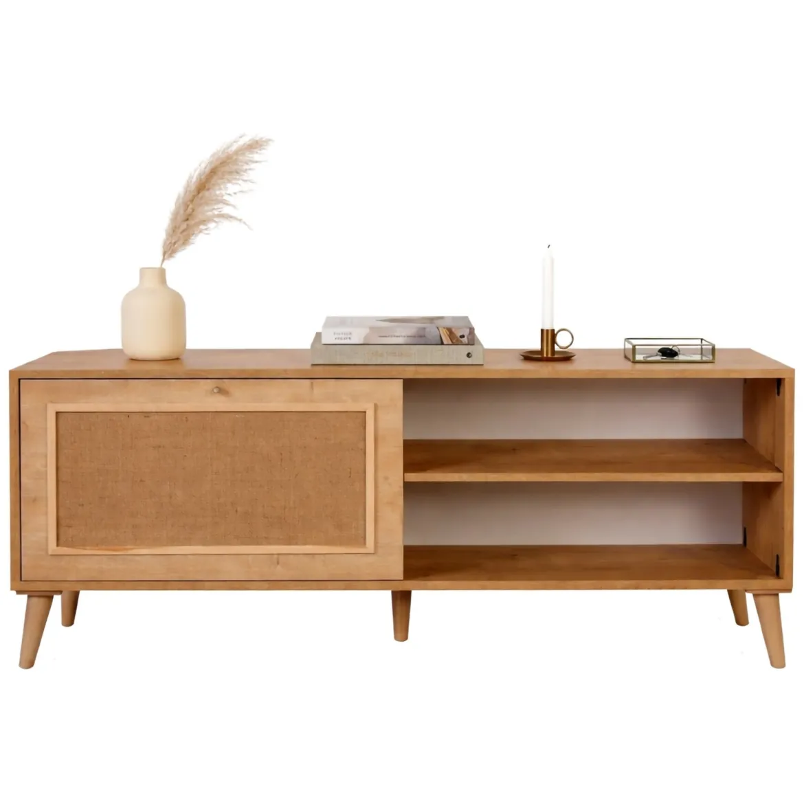Mobile Porta tv Marrone Rovere un Ripiano Apertura a Ribalta 180x41x55h cm, 2 Ante - Grassano