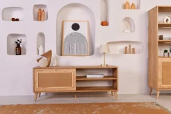 Mobile Porta tv Marrone Rovere un Ripiano Apertura a Ribalta 180x41x55h cm, 2 Ante - Grassano