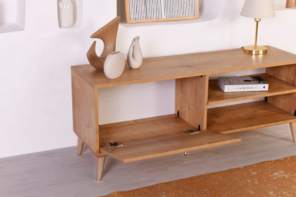 Mobile Porta tv Marrone Rovere un Ripiano Apertura a Ribalta 180x41x55h cm, 2 Ante - Grassano