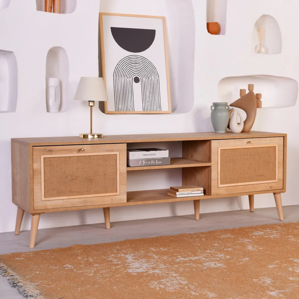 Mobile Porta tv Marrone Rovere un Ripiano Un'anta 120x29x50h cm, 3 Vani - Spinola