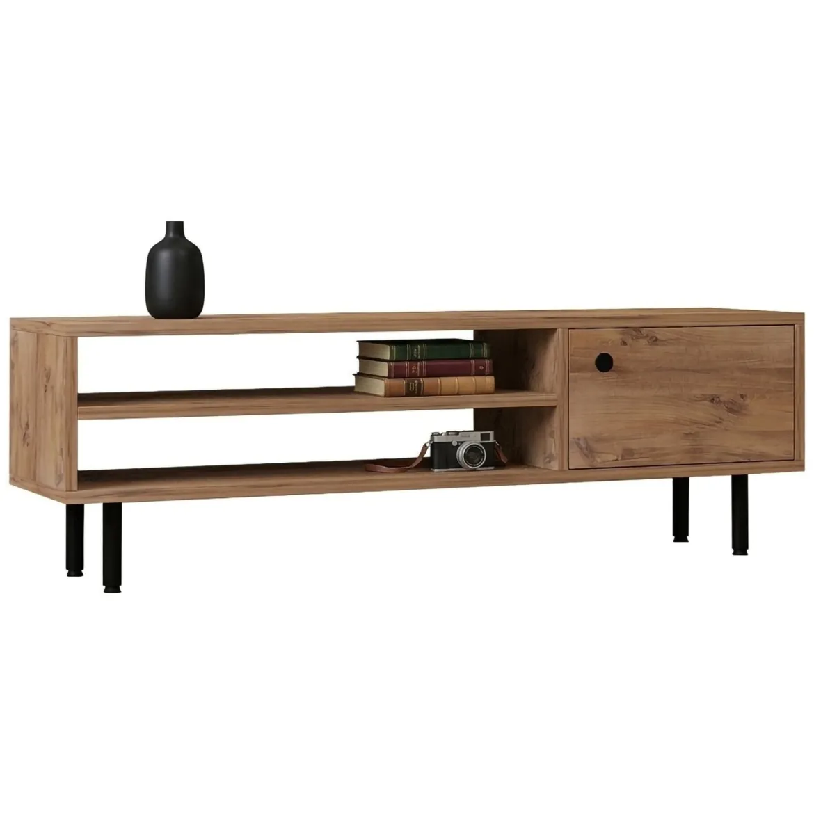 Mobile Porta tv Marrone Rovere un Ripiano Un'anta 160x40x35h cm, 5 Vani - Sovico