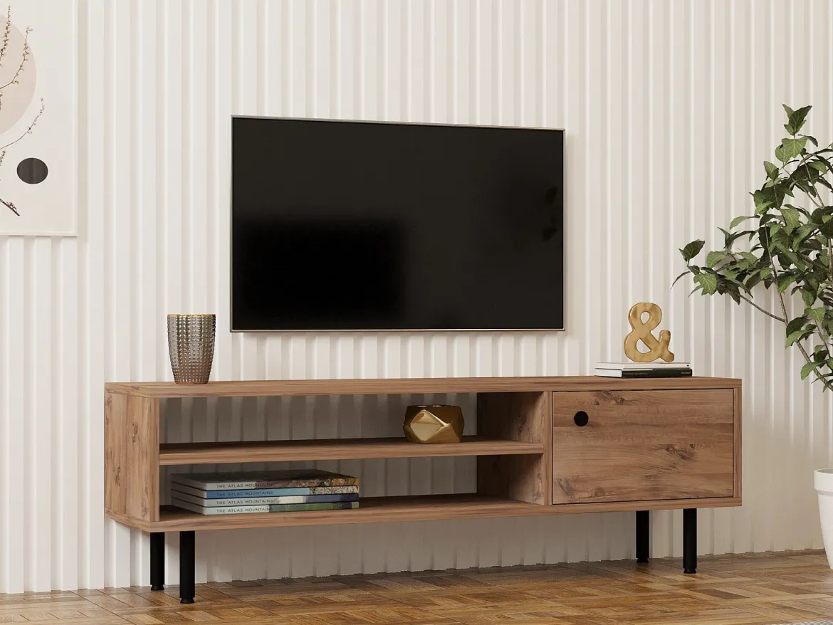 Mobile Porta tv Marrone Rovere un Ripiano Un'anta 160x40x35h cm, 5 Vani - Sovico