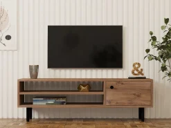 Mobile Porta tv Marrone Rovere un Ripiano Un'anta 160x40x35h cm, 5 Vani - Sovico