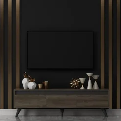 Mobile Porta tv Marrone Scuro 3 Vani 3 Ante 150x30x45h cm, Apertura a Ribalta - Romeno