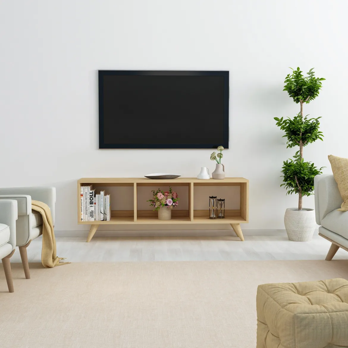 Mobile Porta tv Marrone 3 Vani Peso Supportato 40 kg 120x30x48h cm, Installazione a Terra - Sizzano