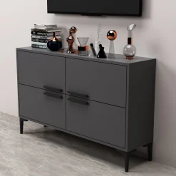 Mobile Porta tv Nero Antracite 2 Vani 2 Ante 160x25x40h cm, Apertura a Ribalta - Atestino