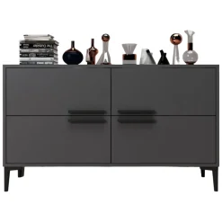 Mobile Porta tv Nero Antracite 2 Vani 2 Ante 160x25x40h cm, Apertura a Ribalta - Atestino