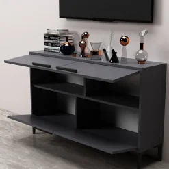 Mobile Porta tv Nero Antracite 2 Vani 2 Ante 160x25x40h cm, Apertura a Ribalta - Atestino