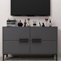 Mobile Porta tv Nero Antracite 2 Vani 2 Ante 160x25x40h cm, Apertura a Ribalta - Atestino