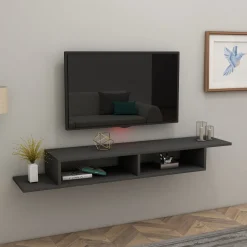 Mobile Porta tv Nero Antracite 3 Vani 3 Ante 160x32x35h cm, Apertura a Ribalta - Surrigone