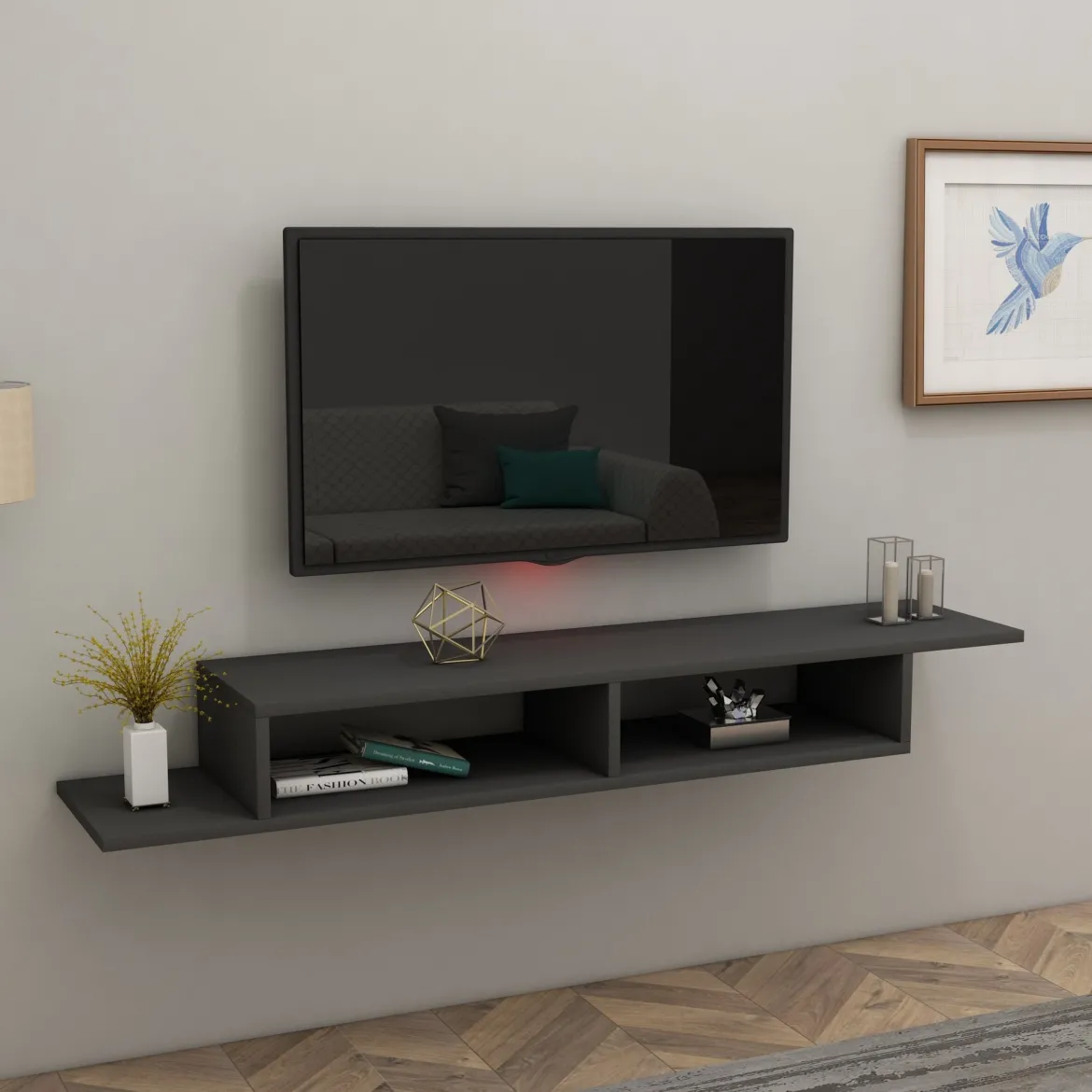Mobile Porta tv Nero Antracite 3 Vani 3 Ante 160x32x35h cm, Apertura a Ribalta - Surrigone