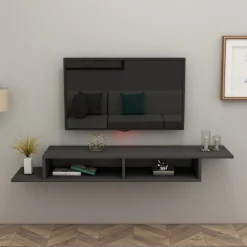 Mobile Porta tv Nero Antracite 3 Vani 3 Ante 160x32x35h cm, Apertura a Ribalta - Surrigone