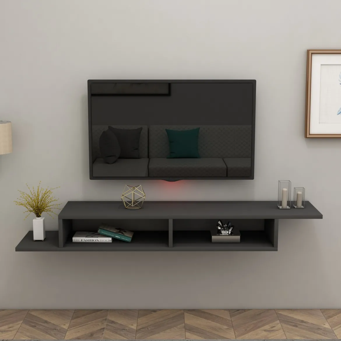 Mobile Porta tv Nero Antracite 3 Vani 3 Ante 160x32x35h cm, Apertura a Ribalta - Surrigone