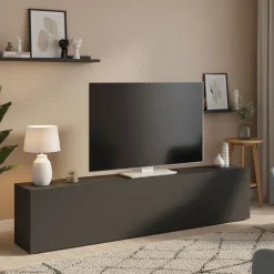Mobile Porta tv Nero Antracite Argento Cassetti un Ripiano 180x30x47h cm, 2 Ante - Espero