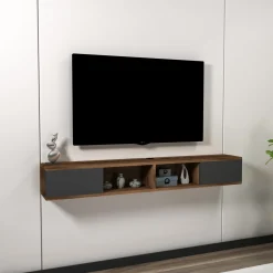Mobile Porta tv Nero Antracite Marrone Noce 2 Ante Peso Supportato 40 kg 140x22x20h cm, Installazione Sospeso - Ispica