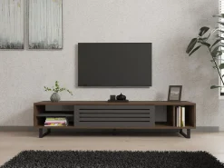 Mobile Porta tv Nero Antracite Marrone Noce un Ripiano Un'anta 160x40x35h cm, 5 Vani - Sovico