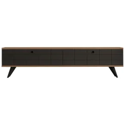 Mobile Porta tv Nero Antracite Marrone Rovere 2 Ante Apertura a Ribalta 160x25x35h cm, 2 Vani - Tresana