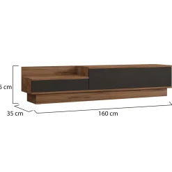 Mobile Porta tv Nero Antracite Marrone Rovere 2 Ripiani 2 Ante 150x35x47h cm, 5 Vani - Filetto