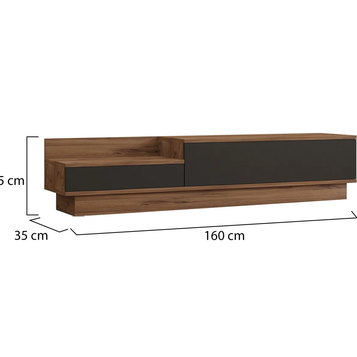 Mobile Porta tv Nero Antracite Marrone Rovere 2 Ripiani 2 Ante 150x35x47h cm, 5 Vani - Filetto