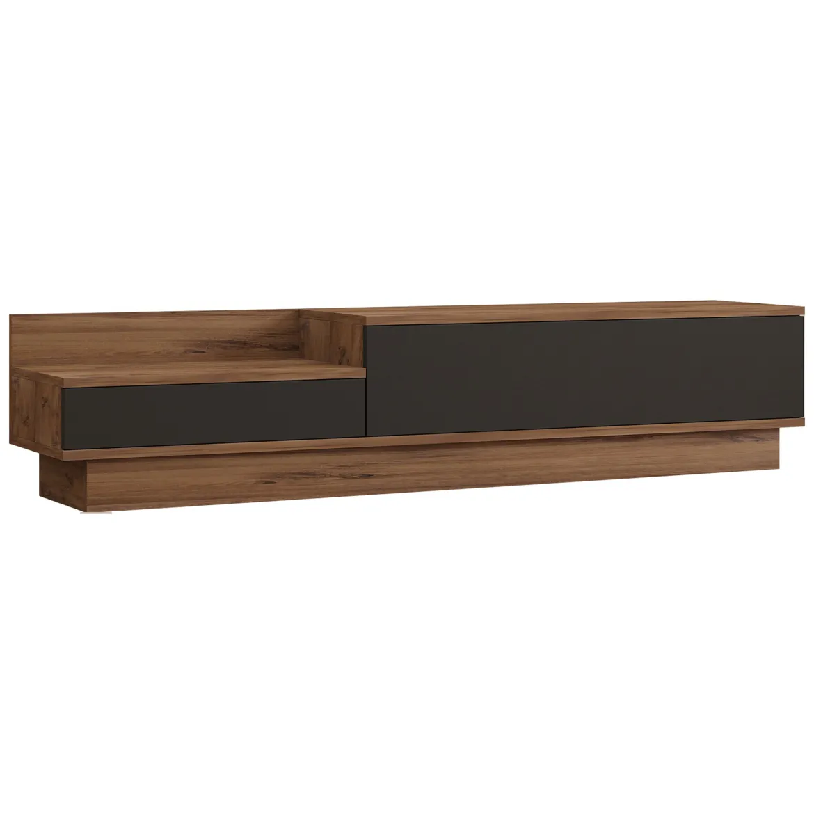 Mobile Porta tv Nero Antracite Marrone Rovere 2 Ripiani 2 Ante 150x35x47h cm, 5 Vani - Filetto