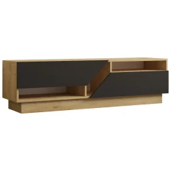 Mobile Porta tv Nero Antracite Marrone Rovere 2 Ripiani 2 Ante 160x40x45h cm, 5 Vani - Spilinga