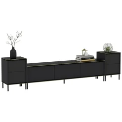 Mobile Porta tv Nero Antracite Nero Marmo Luci led Incluse 3 Ante 160x32x35h cm, Apertura a Ribalta - Marazzi