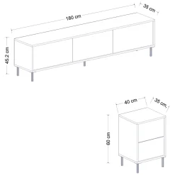 Mobile Porta tv Nero Antracite Nero Marmo Luci led Incluse 3 Ante 160x32x35h cm, Apertura a Ribalta - Marazzi