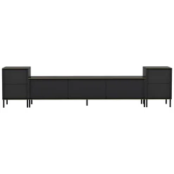 Mobile Porta tv Nero Antracite Nero Marmo Luci led Incluse 3 Ante 160x32x35h cm, Apertura a Ribalta - Marazzi