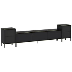 Mobile Porta tv Nero Antracite Nero Marmo Luci led Incluse 3 Ante 160x32x35h cm, Apertura a Ribalta - Marazzi