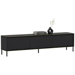Mobile Porta tv Nero Antracite oro 3 Ante Ripiano Effetto Marmo 180x35x45h cm, 3 Vani - Vicchio