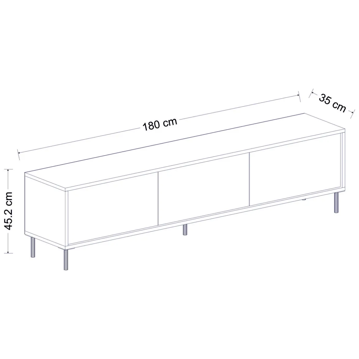 Mobile Porta tv Nero Antracite oro Cassetti un Ripiano 180x30x47h cm, 2 Ante - Espero