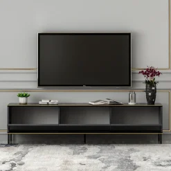 Mobile Porta tv Nero Antracite oro Cassetti un Ripiano 180x30x47h cm, 2 Ante - Espero
