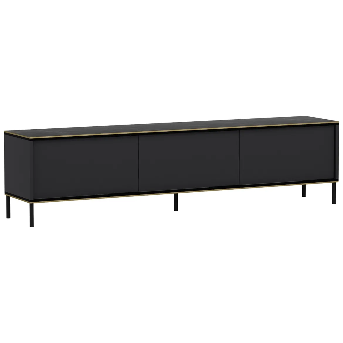 Mobile Porta tv Nero Antracite oro Cassetti un Ripiano 180x30x47h cm, 2 Ante - Espero