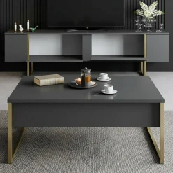 Mobile Porta tv Nero Antracite un Ripiano Apertura Battente, a Ribalta 192x37x53h cm, 3 Ante - Trasacco