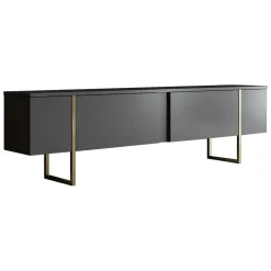 Mobile Porta tv Nero Antracite un Ripiano Apertura Battente, a Ribalta 192x37x53h cm, 3 Ante - Trasacco