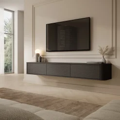Mobile Porta tv Nero 3 Cassetti un Ripiano 200x34x28h cm, 3 Vani - Kahate