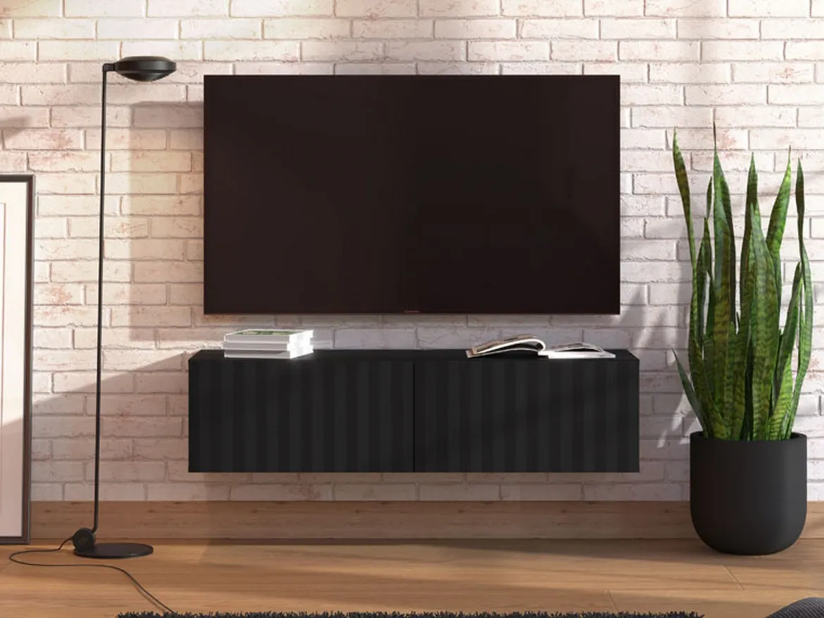 Mobile Porta tv Nero Nero Antracite un Ripiano 2 Ante 128x42x32h cm, 2 Vani - Vetto