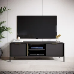 Mobile Porta tv Nero oro 2 Ripiani 2 Ante 153x40x53h cm, 4 Vani - Kaleka