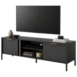 Mobile Porta tv Nero oro 2 Ripiani 2 Ante 153x40x53h cm, 4 Vani - Kaleka