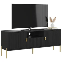 Mobile Porta tv Nero oro un Cassetto Ripiani 155x40x69h cm, 2 Ante - Rabattone