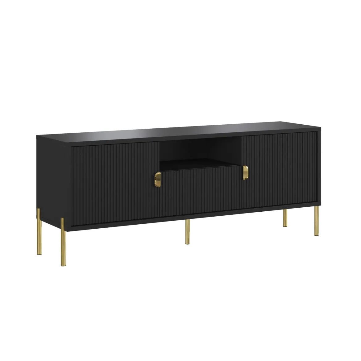 Mobile Porta tv Nero oro un Cassetto Ripiani 155x40x69h cm, 2 Ante - Rabattone